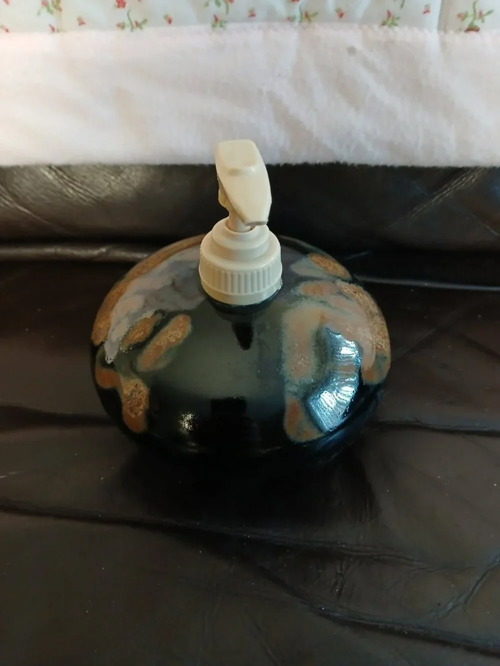 Ceramic Soap Dispenser Pump Bottle Drip Glaze Blue Gold glitter specks